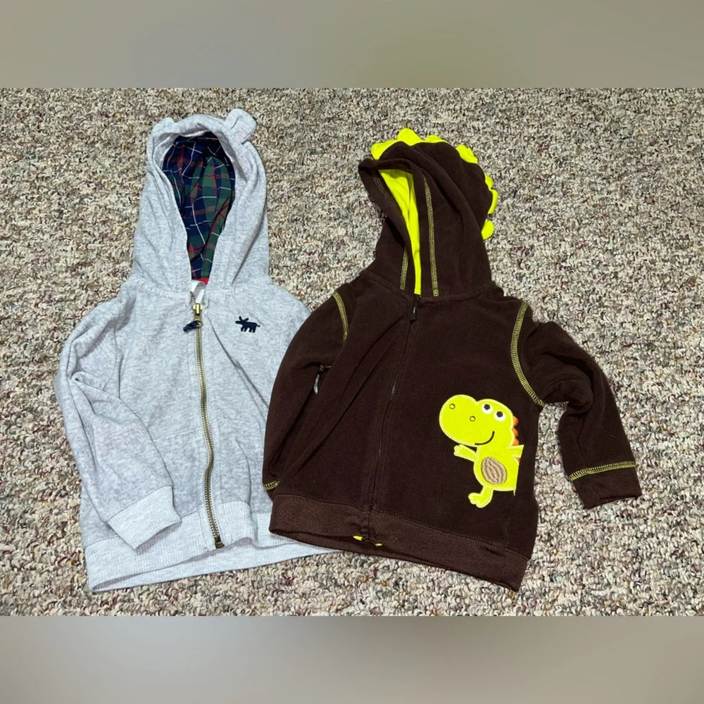 Boys Brown Dinosaur Hoodie‎ for Kids, Lot of 2 18 month hoodies